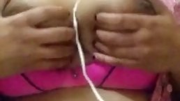 Chubby Egyptian woman is squeezing her boobs in front of the camera, because it feels so good
