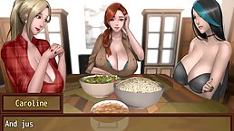 Busty woman is gently rubbing a rock hard dick and blushing, because she wants to ride it
