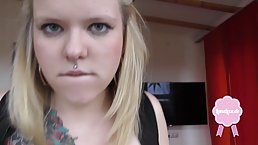 Barely legal, blonde plumper is doing her best to please a guy she likes a lot