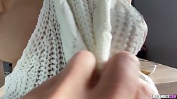 Kinky babe got a golden shower before getting fucked from the back and eating some fresh cum