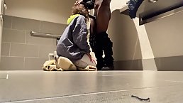 Black guy is fucking a slutty, white chick in the bathroom, while no one is watching them