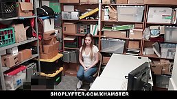 Charming teen brunette gave a head to a security guard, after she was caught shoplifting
