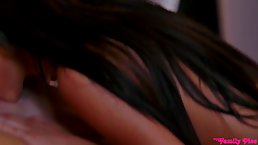 Blonde and brunette are sucking dick and licking balls at the same time, during a threesome