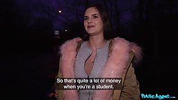 Busty, Czech brunette got cash from a horny stranger to suck his dick and make him cum
