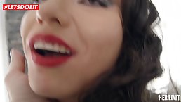 Slutty brunette with small, natural tits got down and dirty with a black guy and got throatfucked