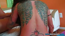 Inked milf with big, firm tits is sucking her lover's stiff dick deeper than ever before