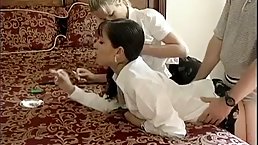 Naughty girls are not only smoking next to each other, they are also getting fucked hard