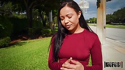 Flirty brunette, Adriana Maya knows that a good blowjob can cheer up every single guy