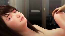 Hentai brunette is sucking a fat cock and obviously getting fucked for the first time