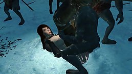 Busty babe got fucked hard in the mountains by a tribe of super horny creatures