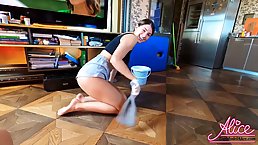 Slutty housewife is amusing her husband's good friend with her sensual lips and that wet pussy