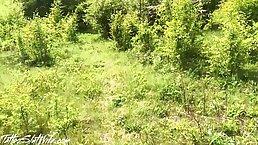 Inked brunette is sometimes having casual sex in the nature, because it feels so good like that