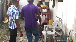 African woman lets two gangsters fuck her brains out after fingering her pussy for a while