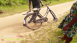 African woman with black, curly hair is getting fucked in the nature, during the day