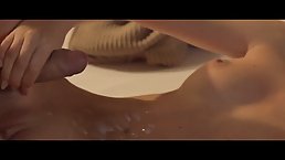 Delightful girls are taking turns sucking their neighbor's stiff dick, while his wife is at work