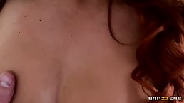 Red haired woman with lush breasts is expecting a facial cumshot after a hardcore fuck