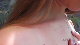 Passionate, amateur girl is sucking dick in the nature and getting fucked by the lake