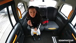 Czech milf is eager to suck dick in the back of a taxi and make it explode