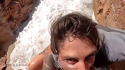Slutty girl is sucking and riding a horny stranger's dick on the beach, during the day