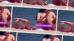 Naked ladies don't mind spreading up on the nudist beach, even if people start staring