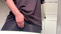 Naughty girl went to the toilet to masturbate, because she was too horny to hold back