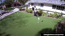 Gabby Quinteros is fucking a handsome dude in the backyard, in the middle of the day