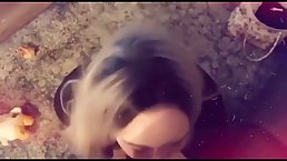 Big titted, blonde woman is about to get fresh cum all over her face, after sucking dick
