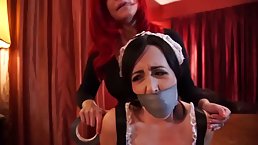 Slutty brunette is dressed up as maid, because she wants to turn some sexual fantasies into reality