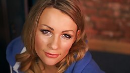 Dirty minded blonde is showing her deep cleavage to make us jerk off and cum