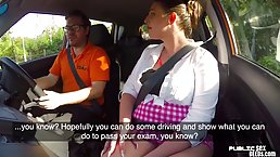 English plumper is riding a rock hard dick in the car, instead of having a driving class
