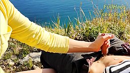 Kinky guy likes to get a handjob in the nature, until he explodes from pleasure