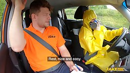 Naive brunette is getting fucked after a driving class and screaming from pleasure while cumming