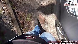 Brunette in animal printed blouse is sucking dick like a real pro, during a porn video casting