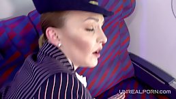 Slutty stewardess is using every opportunity to suck dick and get it up her tight ass
