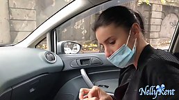Amateur brunette is giving an amazing blowjob to a horny stranger, in exchange for some help
