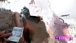Chubby brunette with big, natural tits is fucking a masked stranger and enjoying it a lot