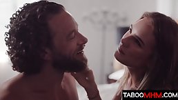 Adorable girl is determined to fuck her handsome step- father, while they are alone at home