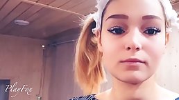 Cute college girl is sucking cocks like a real pro, just because she likes doing it