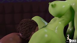 Insatiable alien female with big boobs is having sex with a black guy all the time