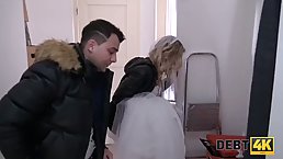 Horny blonde bride is getting fucked in front of her husband, because she is into cuckolding