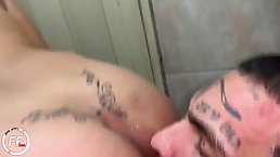 Insatiable, amateur brunette is sucking cock and getting fucked in the shower and enjoying it