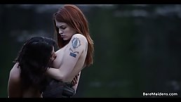 Raven and Bree Daniels are eating each other up next to the lake and enjoying it