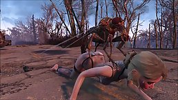 Creatures from Fallout are using every opportunity to eat pussy and fuck it a bit