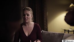 Busty blonde is fucking a married man in front of his wife, late at night