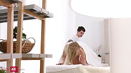 Sweet blonde babe is getting fucked in a massage parlor, instead of relaxing a bit
