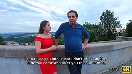 Chubby babe in red is about to get fucked in front of her partner, until she cums