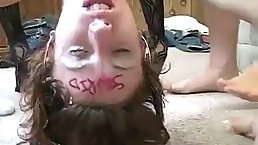 Short haired brunette, Leah Leoni got a massive dick down her throat, until it exploded frm pleasure