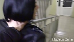 Cock loving brunette gave a deep, sensual blowjob to a friend and made him explode from pleasure