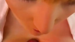 Hannah B is wearing white fishnets and a mini skirt while getting fucked hard, from the back