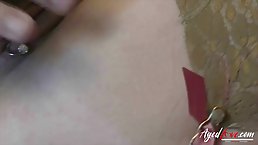 Slutty mature is wearing stockings and high heels while three men are fucking her brains out